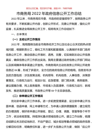 市商务局2022年政府信息公开工作总结.docx