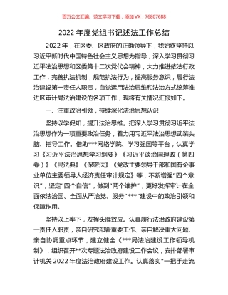 2022年度党组书记述法工作总结.docx