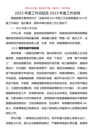 商务局2022年度工作总结及2023年度工作安排.docx