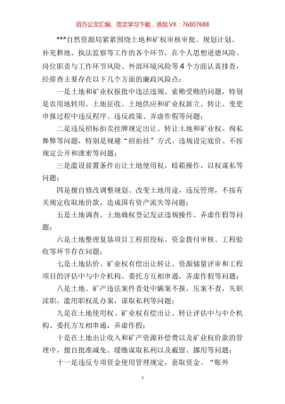 自然资源局关于廉政风险点排查情况的汇报.docx