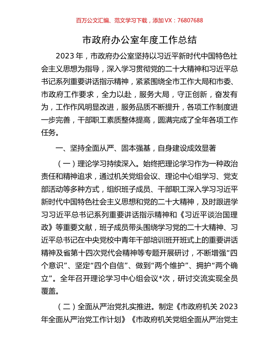 市政府办公室年度工作总结.docx_第1页
