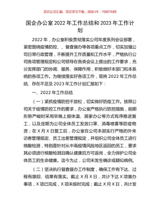 国企办公室2022年工作总结和2023年工作计划.docx