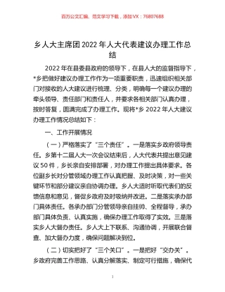 -乡人大主席团2022年人大代表建议办理工作总结.docx