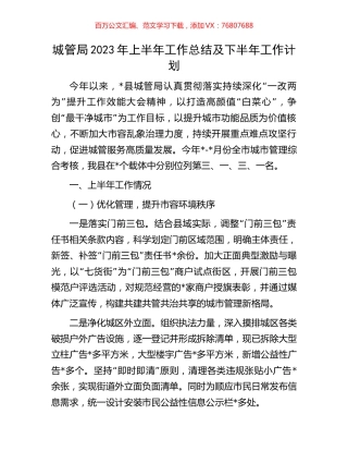 城管局2023年上半年工作总结及下半年工作计划.docx
