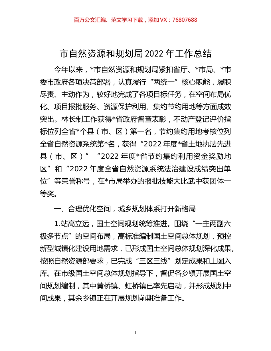 -市自然资源和规划局2022年工作总结.docx_第1页