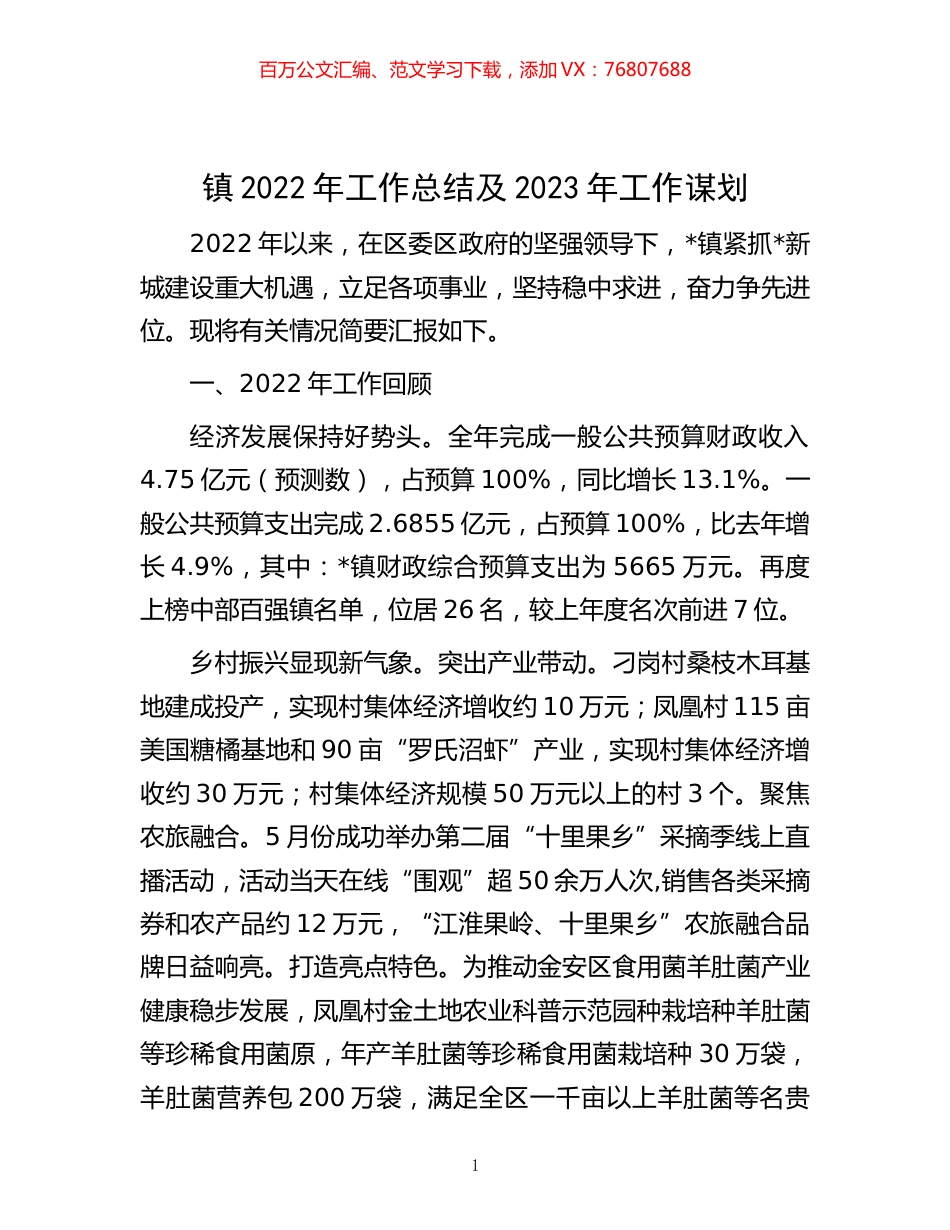 -镇2022年工作总结及2023年工作谋划.docx_第1页