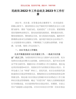 民政局2022年工作总结及2023年工作打算.docx