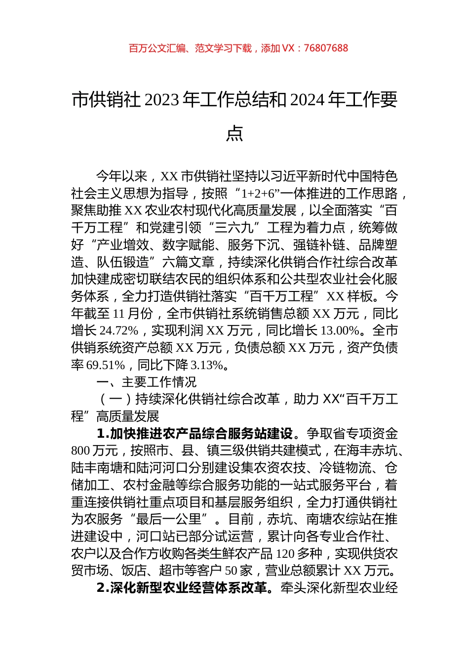 市供销社2023年工作总结和2024年工作要点.docx_第1页