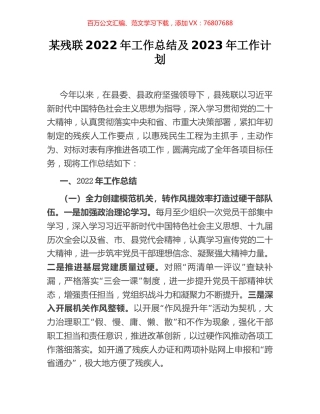 某残联2022年工作总结及2023年工作计划.docx