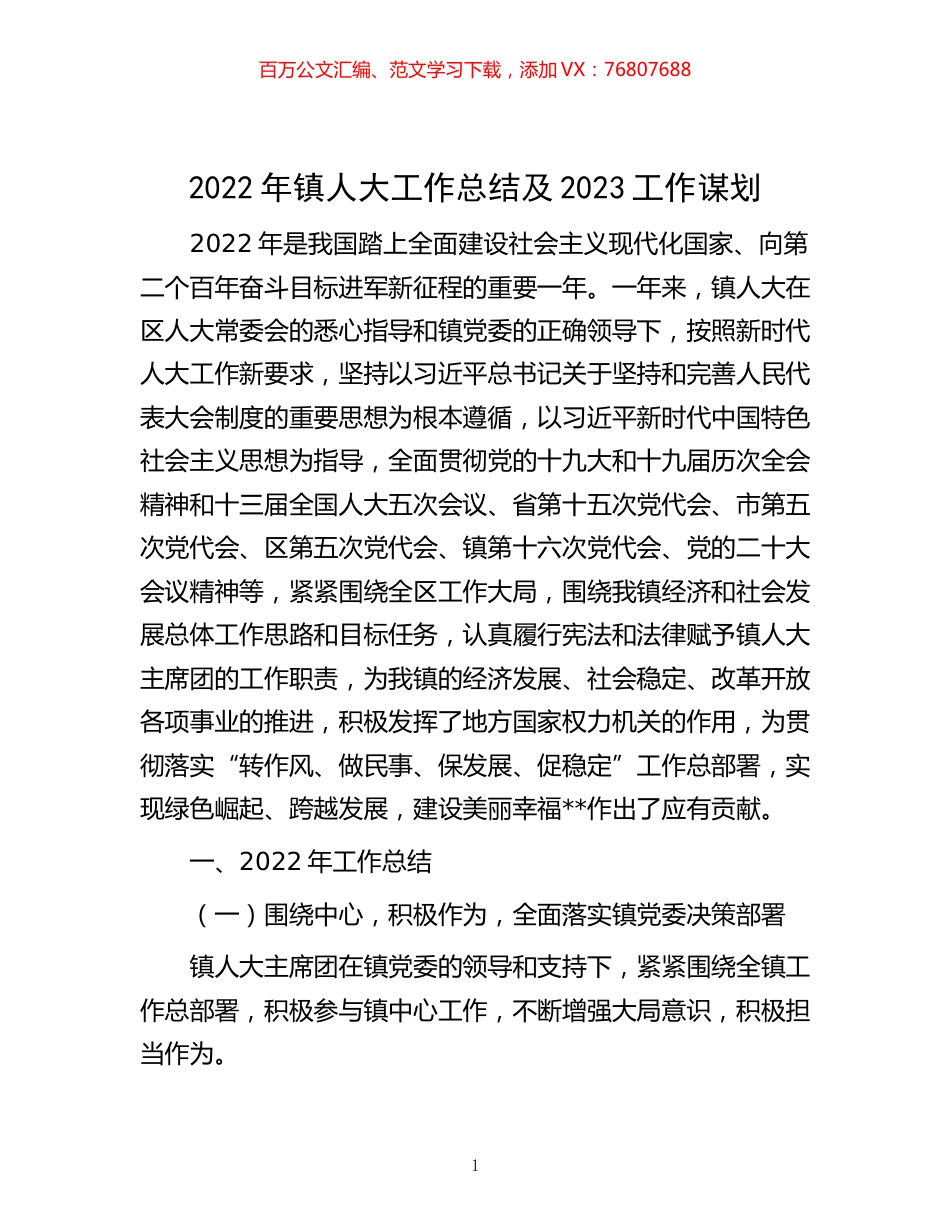 -2022年镇人大工作总结及2023工作谋划.docx_第1页