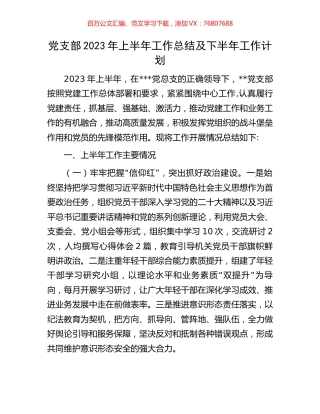 党支部2023年上半年工作总结及下半年工作计划.docx