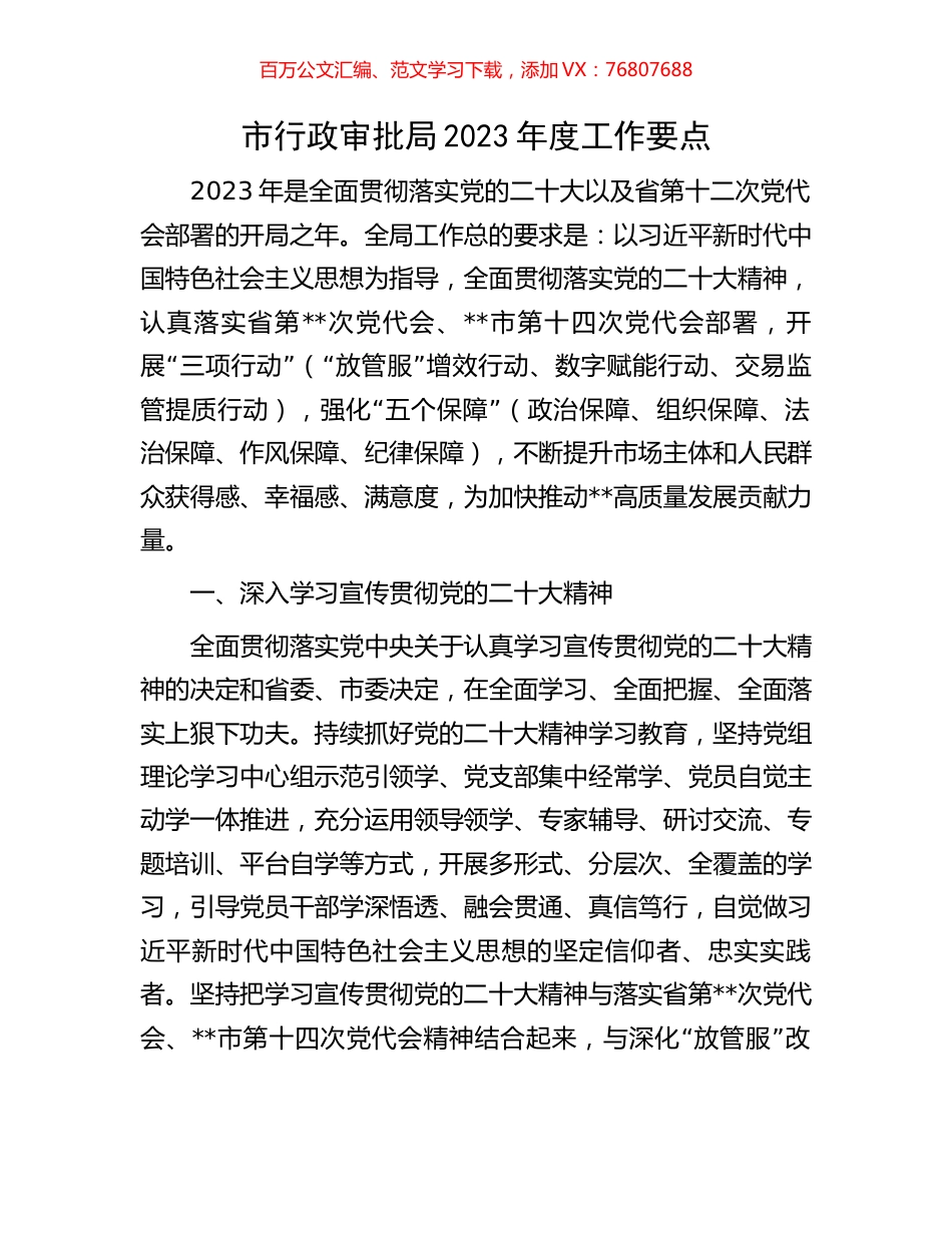 市行政审批局2023年度工作要点.docx_第1页