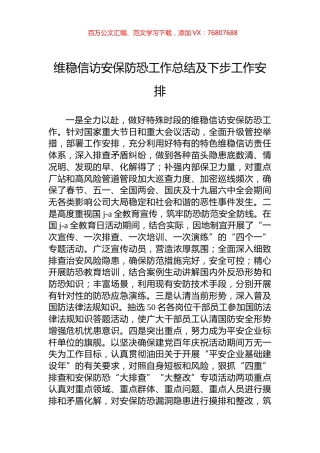 维稳信访安保防恐工作总结及下步工作安排.docx