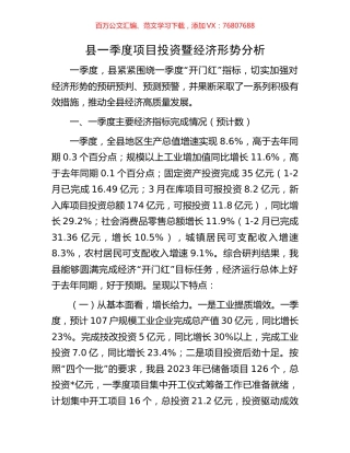 县一季度项目投资暨经济形势分析.docx
