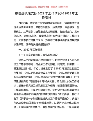 市住建执法支队2022年工作情况和2023年工作安排.docx