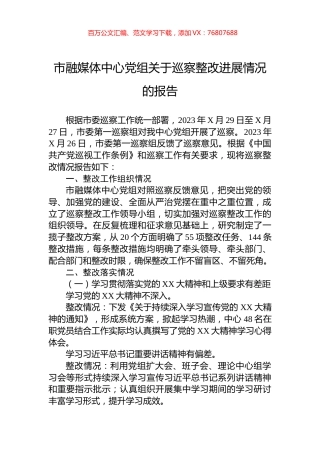 市融媒体中心党组关于巡察整改进展情况的报告.docx