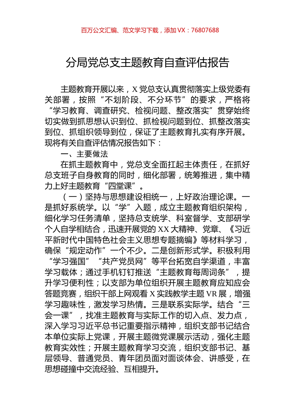 分局党总支主题教育自查评估报告.docx_第1页