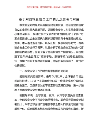 -基于对县粮食安全工作的几点思考与对策.docx