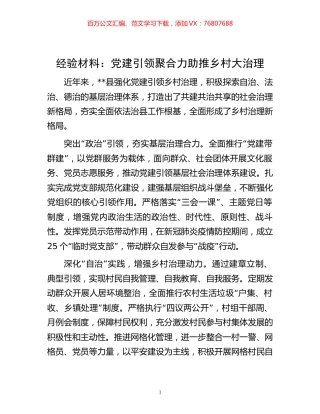 -经验材料：党建引领聚合力 助推乡村大治理.docx