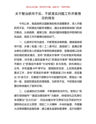 关于整治抓而不实、不抓落实问题工作开展情况的报告.docx