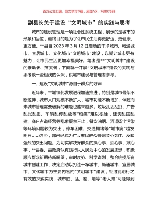 副县长关于建设“文明城市”的实践与思考.docx