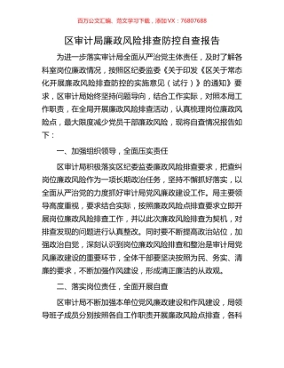 区审计局廉政风险排查防控自查报告.docx