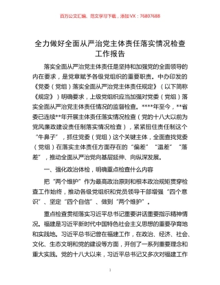 -全力做好全面从严治党主体责任落实情况检查工作报告.docx