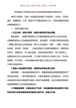 纪检监察工作规范化法治化正规化建设自查自纠报告范文存在的问题整改措施方案.docx