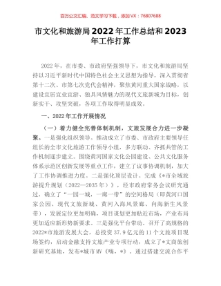 市文化和旅游局2022年工作总结和2023年工作打算.docx