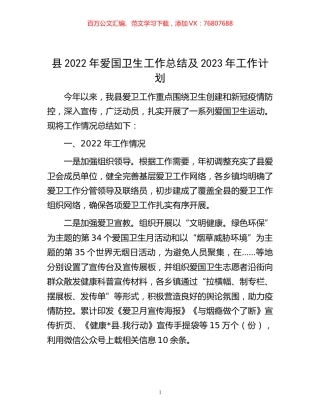 -县2022年爱国卫生工作总结及2023年工作计划.docx