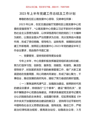 2023年上半年党建工作总结及工作计划.docx