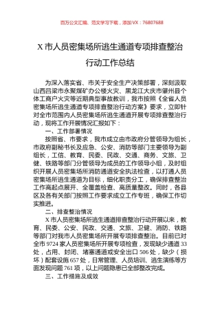 X市人员密集场所逃生通道专项排查整治行动工作总结.docx