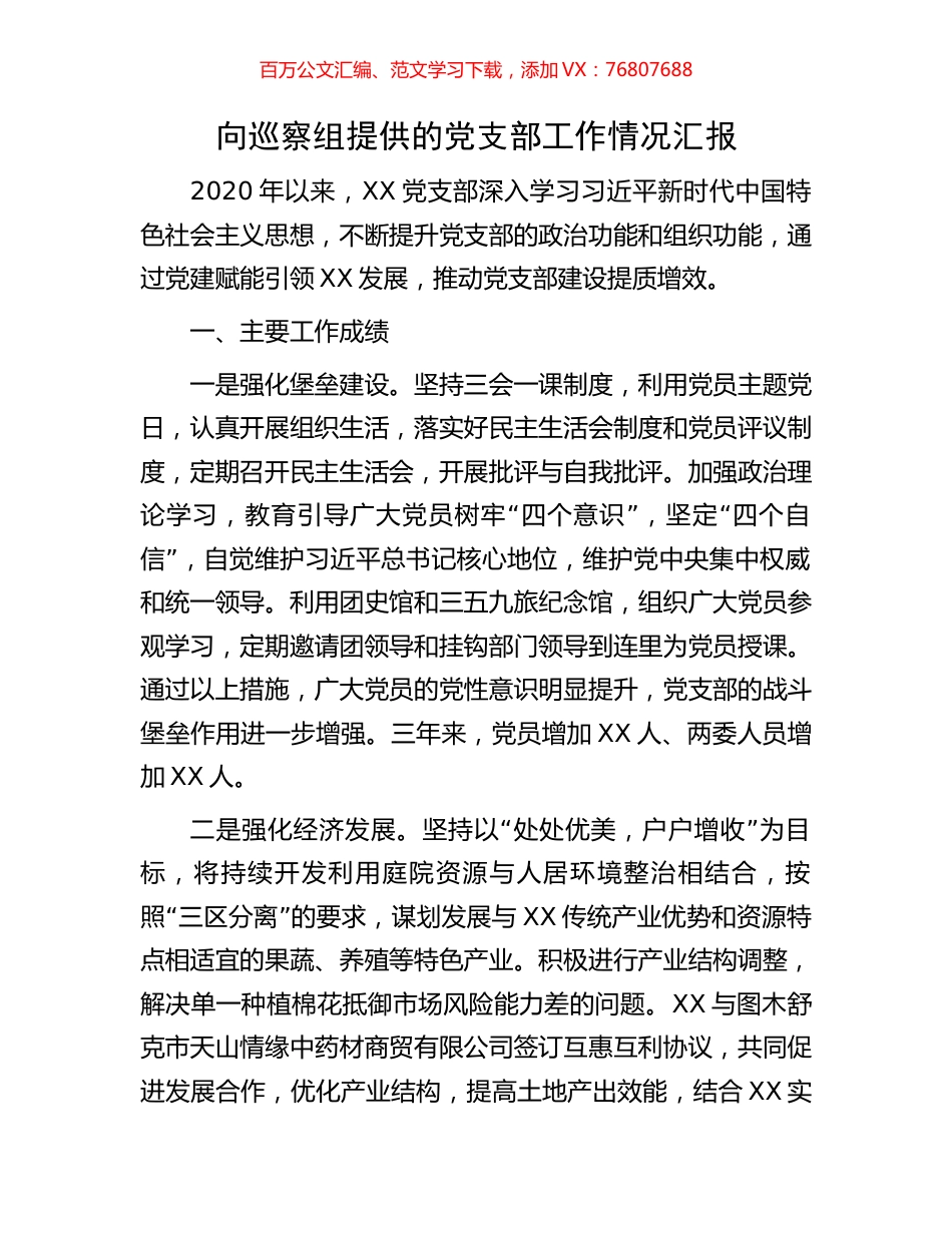 向巡察组提供的党支部工作情况汇报.docx_第1页