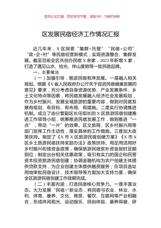区发展民宿经济工作情况汇报.docx