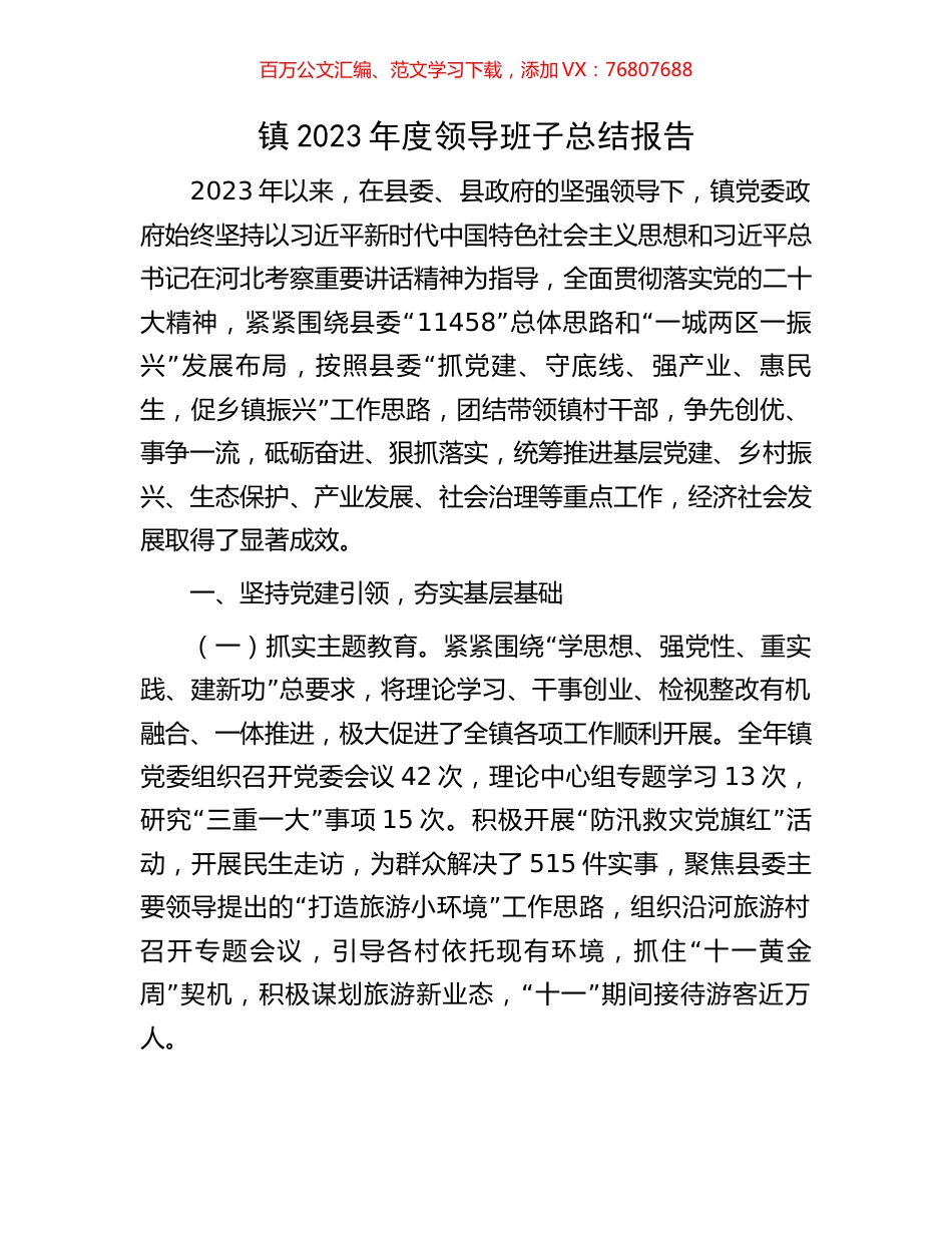 镇2023年度领导班子总结报告.docx_第1页