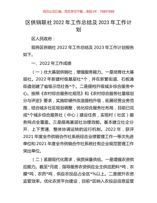 区供销联社2022年工作总结及2023年工作计划.docx