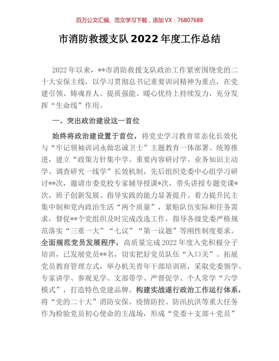 市消防救援支队2022年度工作总结.docx_第1页