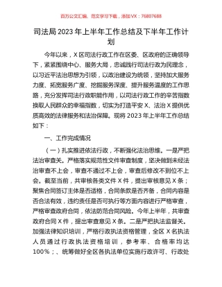 司法局2023年上半年工作总结及下半年工作计划.docx