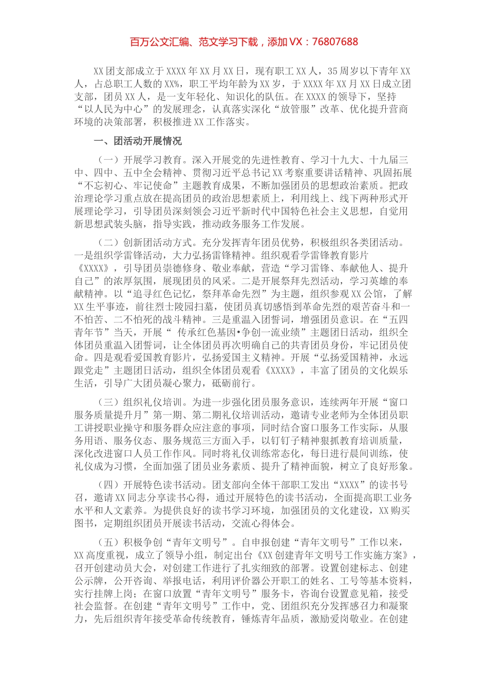 XX团支部团组织工作情况汇报.docx_第1页