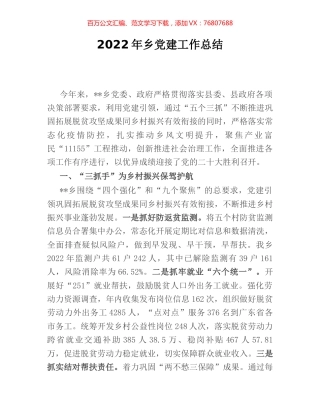 2022年乡党建工作总结.docx