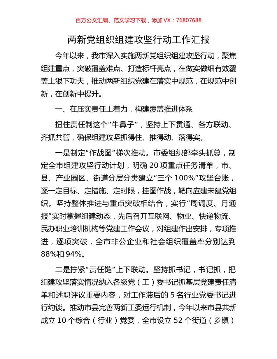 两新党组织组建攻坚行动工作汇报.docx_第1页