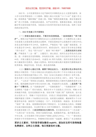 国企2022党建工作汇报.docx