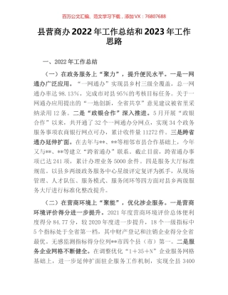 县营商办2022年工作总结和2023年工作思路.docx