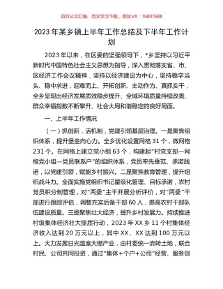 2023年某乡镇上半年工作总结及下半年工作计划.docx