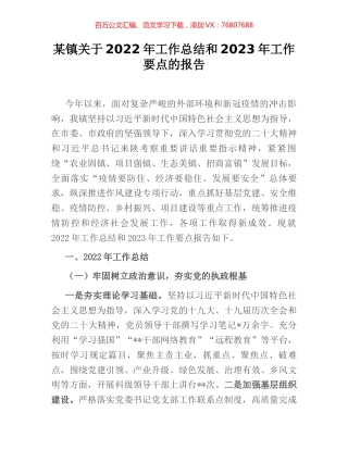 某镇关于2022年工作总结和2023年工作要点的报告.docx