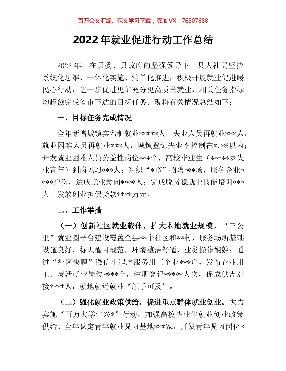 2022年就业促进行动工作总结.docx_第1页