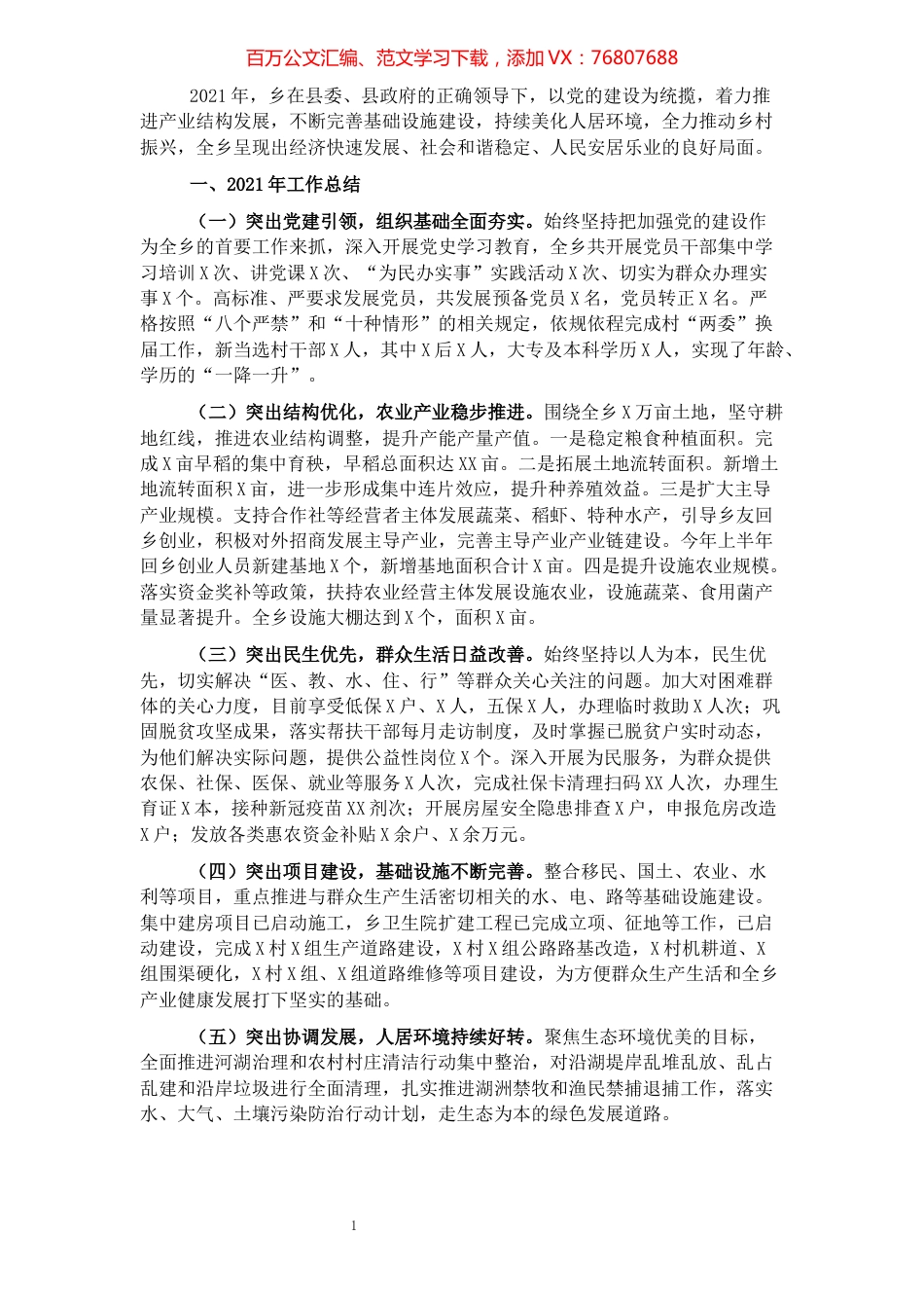 乡2021年工作总结.docx_第1页