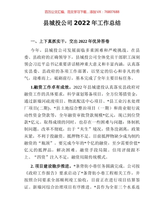 县城投公司2022年工作总结.docx