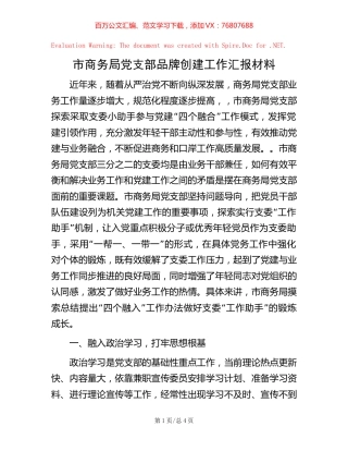 市商务局党支部品牌创建工作汇报材料.docx