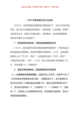 2022年区旅游行业工作总结.docx